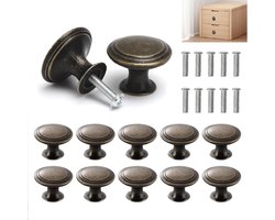 Vintage Meubelknoppen Set van 10, 30mm Antieke Ronde Knoppen voor Keuken, Laden en Kasten van Zinklegering met Bronzen Afwerking