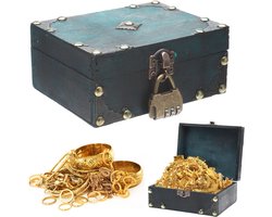Vintage mini-schatkist met cijferslot 15 x 12 x 7 cm - Houten kist met deksel - Kleine schatkist voor bruiloft kinderverjaardag - Decoratie - Opslag