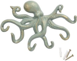 Vintage Muurhaak - Gietijzeren Octopus Kapstok - Rustieke Sleutelhouder - Gouden Groene Wandhaak - Decoratieve Haak Voor Jas Sleutels Hoed Handtas En Sieraden