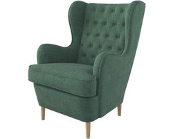 Vintage Oorfauteuil met Diamantpatroon in Waterafstotende Groene Stof