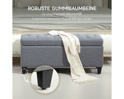 Vintage Opbergbank – Slaapkamerbank – Halbankje – Zitbank – Poef – Lichtgrijs Linnen Polyester – Rubberen Houtframe 100x40x44 cm – Geen Montage Nodig