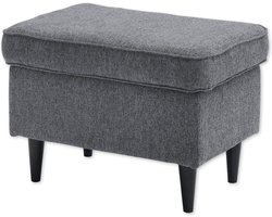 Vintage Oskar Oorfauteuil met Beklede Knopen en Massief Houten Poten - Antraciet Kreukelstoel voor de Woonkamer Houten kruk