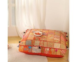 Vintage Patchwork Grote Vloerkussenhoes voor Buiten - Bohemian Decor voor Tuin en Interieur