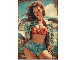 Vintage Pin Up Lady Bord - Wanddecoratie voor Thuis - 1 stuk - Geel - 20x30 cm