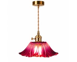 Vintage Plafondlamp - Retro LED Hanglamp met Paarse Glazen Bloemen - in Hoogte Verstelbaar - Geschikt voor Bars, Slaapkamers, Woningen en Veranda's - 19cm