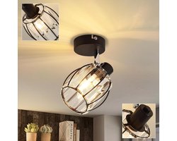 Vintage Plafondspot met Kristallen Lampenkap - Draaibare Industriële Plafondlamp Zwart