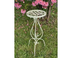 Vintage Plantentafeltje / bijzettafeltje van metaal - gebroken wit met gouden accenten - (hxbxd) ca.58,5cm x 26cm x 26cm - Metalen Plantentafeltje - Bijzettafeltje