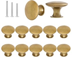 Vintage Retro Kastknoppen - 12x Antieke Messing Ronde Handgrepen voor Dressoirs, Keukens en Meubels - 30mm Deurgrepen voor Badkamer en Kasten