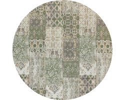 Vintage rond vloerkleed - Patchwork - Tapijten woonkamer - Olive Groen - 140cm ø