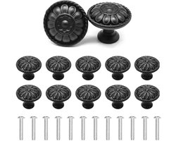 Vintage Ronde Lade Knoppen - Antieke Kast Handgrepen - 12 Stks - Zwart