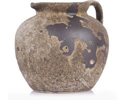 Vintage Rustic Terra Cotta Vaas - Distressed Farmhouse Decor - Pottery Decoratieve Bloemenvaas voor Huisdecoratie - Entree - Tafel - Woonkamer - Plank