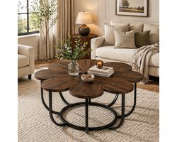 Vintage salontafel, moderne bloemvormige salontafel met imitatie marmeren blad, 100 cm grote accenttafel in bloemvorm met metalen frame, salontafel voor woonkamer, slaapkamer en lounge, bruin en zwart