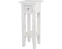 Vintage Shabby Wit Bijzettafel met Lade - Hout, Telefoontafel, Bloementafel 67 x 25 cm