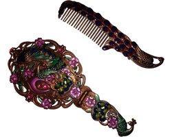 Vintage spiegel en kam set - antiek - inklapbaar - handspiegel - haaraccessiores - handgemaakt - spiegelset - make-upspiegel - barok - biedermeier - toiletspullen