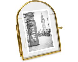 Vintage Stijl Gebogen Messing en Glazen Drijvende Fotolijst 2x3