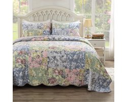 Vintage Stijl Quilt Set 3-Delig Grijs Katoen Patchwork Sprei