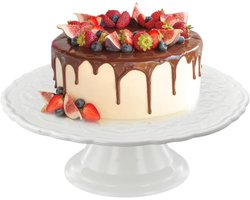 Vintage Taartstandaard van Wit Porselein voor Feestjes, Verjaardagen en Bruiloften - Diameter 27 cm, Elegante Presentatie, Decoratief Accessoire, Tafeldecoratie