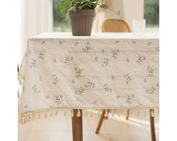 Vintage Tafelkleed Met Plantenpatronen – Katoen-Linnen – Met Kwastjes – 140x200cm – Voor Keuken, Feestjes & Bruiloften