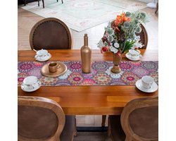 Vintage tafelloper paars linnen tafelloper kleurrijk tafellinnen boho tafelkleed Marokkaanse geometrie psychedelisch mandala tafelkleed vakantie feest bruiloft banket restaurant decoratie 33 x 183 cm (C)