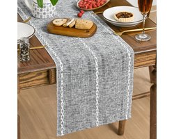 Vintage tafelloper van katoen en linnen – met een seizoensgebonden geborduurd opengewerkt ontwerp, perfect voor familiebijeenkomsten en als decoratie in de keuken of eetkamer-33*45cm (Placemat),Grijze bies