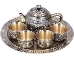 Vintage Theeset met 4 Kopjes - Marokkaanse Theepot Set van Metaal