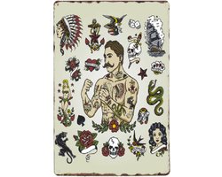 Vintage Tinnen Bord Tattoo Studio Flash 20x30cm | Metalen Wandbord Voor Tattoo Shop Salon En Interieur | Retro Wall Art Voor Wachtruimte Balie Werkplek Of Etalage | Stoere Decoratie Voor Tatoeage Studio Piercing Shop En Man Cave