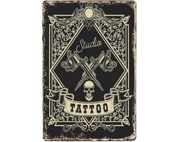 Vintage Tinnen Bord Tattoo Studio Machine 20x30cm | Metalen Wandbord Voor Tattoo Shop Salon En Interieur | Retro Wall Art Voor Wachtruimte Balie Werkplek Of Etalage | Stoere Decoratie Voor Tatoeage Studio Piercing Shop En Man Cave