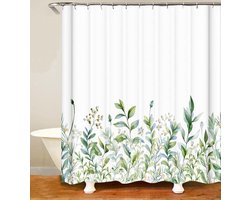 Vintage Tuinplanten Douchegordijn - Geel Groen Natuur Groei - Schimmelbestendig Textiel - Bladeren Kleurvast - Incl. 12 C-ringen - 200 x 220 cm