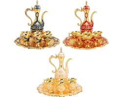 Vintage Turkse Koffiepot Set - Inclusief 6 Koffiekopjes - Blauw Koper Theeset