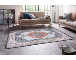 Vintage vloerkleed Sehura - blauw/oranje 160x230 cm