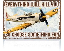 Vintage Wanddecoratie met Vliegtuig, Grappige Cadeau-ideeën voor Luchtvaartliefhebbers, Militaire Fans en Man Cave Decoratie, Unieke Muurkunst voor Thuis en Bar