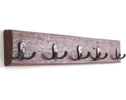 Vintage Wandgarderobe van Gerecycled Hout met 10 Haken