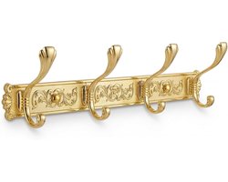 Vintage Wandkapstok met 4 Haakjes - Ideaal voor Badkamer, Slaapkamer en Gang - Gouden RVS Wandhaak voor Jassen en Accessoires