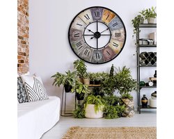 vintage wandklok, retro, XXL, antieke metalen klok, roestvrij staal, shabby chic, Romeinse cijfers, groot voor woonkamer muur, diameter van 80 cm, Wall-Art (metaal kleurrijk)