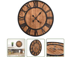 Vintage Wandklok XXL - Hout & Metaal - 60 cm Wandklok - Vintage - Retro - Klokken - Decoratief