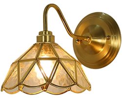 Vintage Wandlamp 220V E27 – Transparant Glas & Messing – Inclusief 4W LED Warm Licht – Retro Wandlamp voor Slaapkamer, Woonkamer & Gang