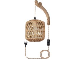 Vintage Wandlamp - Houten Design Met Rotan Schaduw - Voor Woonkamer en Slaapkamer