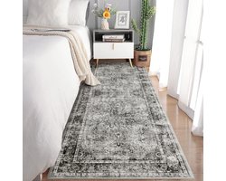 Vintage Wasbaar Vloerkleed 80x150cm Loper voor Hal, Antislip, Zacht, Kortpolig Tapijt voor Slaapkamer, Retro Vloerkleden voor Keuken, Slaapkamer, Brug, Hal Tapijt, Grijs