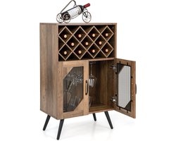 Vintage wijnkast met afneembaar wijnrek en geïntegreerde glashouders, barkast, hout, sideboard, 59,5 x 33,5 x 93,5 cm