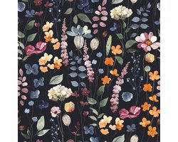 Vintage Zwarte Bloem Behang Zelfklevende Bloemen Contact Papier Tropische Muurschildering Botanische Wall Art Aquarel Bloem Prints Groen Blad Behang Slaapkamer Woonkamer Meubels 44.5cm×300cm