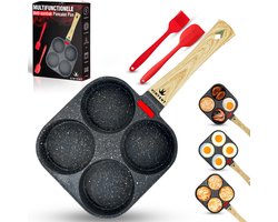 VINYENT® Pannenkoekenpan Inductie - Pancake Pan - Omeletpan - Omeletmaker -Eierpan- anti aanbak - 4 vakjes - incl. recept E-boek