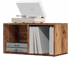 Vinyl Opbergbox - Platenkast - Muziekcollectie Organiseren - Twee Opbergvakken - 69 x 34 x 36 cm - Sonoma Eiken
