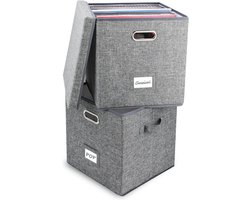 Vinyl Opbergdoos - LP Krat - Platen Organiseren - Verstelbare Verdelers - Set van 2 - Grijs