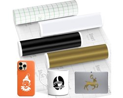 Vinyl permanent voor Cricut Explore 3/Maker 3, 4, 33 x 100 cm, transferfolie, vinylfolie, plotterset voor doe-het-zelf kopjes, knutseldecoratie (zwart, wit, goud)