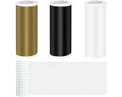 Vinyl permanent voor Cricut Joy, 4 rollen Smart Adhesive vinyl permanent, 14 x 200 cm, transferfolie, vinylfolie, plotterset voor doe-het-zelf kopjes, knutseldecoratie (zwart + wit + goud +