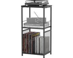 Vinyl Platenstandaard 3 Laags met Opslag voor Platenspeler - Industriële Tafel voor Woonkamer en Slaapkamer