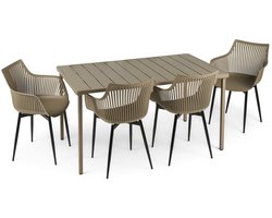 VIOLETTA tuinset met 1 tafel & 4 stoelen gemaakt van aluminium & kunststof in champagne/zwart. Weerbestendig & UV-bestendig materiaal. Buitenmeubilair voor balkon, terras & tuin - hoofdafbeelding