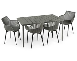 VIOLETTA tuinset met 1 tafel & 4 stoelen gemaakt van aluminium & kunststof in grijs/zwart. Weerbestendig & UV-bestendig materiaal. Buitenmeubilair voor balkon, terras & tuin - hoofdafbeelding