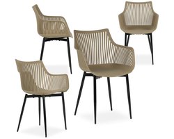 Violetta tuinstoelen in een set van 4 gemaakt van hoogwaardig kunststof & aluminium in champagne & zwart. Weerbestendig & UV-bestendig materiaal. Buitenmeubilair in een modern design voor tuin, balkon & terras - Hoofdafbeelding
