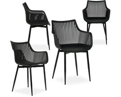 Violetta tuinstoelen in een set van 4 gemaakt van hoogwaardig kunststof & aluminium in de kleur zwart. Weerbestendig & UV-bestendig materiaal. Buitenmeubilair in een modern design voor tuin, balkon & terras - Hoofdafbeelding